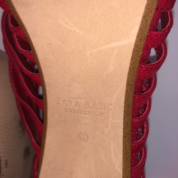 Zara Red Faux Suede Open Toe High-Heels Size 10 - Picture 8 of 11